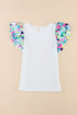 Textured Abstract Print Voluminous Puff Sleeve Top