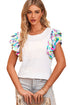 Textured Abstract Print Voluminous Puff Sleeve Top