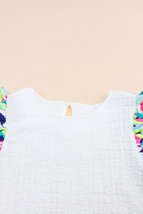 Textured Abstract Print Voluminous Puff Sleeve Top