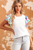 Textured Abstract Print Voluminous Puff Sleeve Top