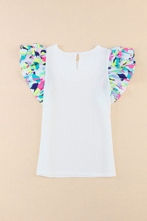 Textured Abstract Print Voluminous Puff Sleeve Top