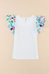 Textured Abstract Print Voluminous Puff Sleeve Top