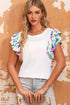 Textured Abstract Print Voluminous Puff Sleeve Top
