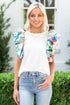 Textured Abstract Print Voluminous Puff Sleeve Top