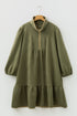 Textured Accent Trim Quarter Zip Bracelet Sleeve Mini Dress