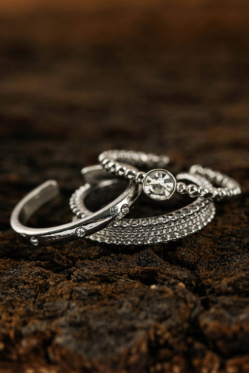 Textured Alloy Rhinestone Adjustable Opening Trio Ring Set