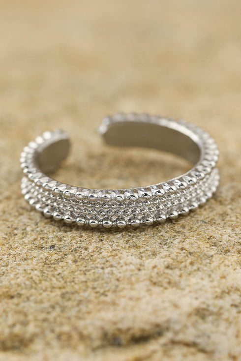 Textured Alloy Rhinestone Adjustable Opening Trio Ring Set