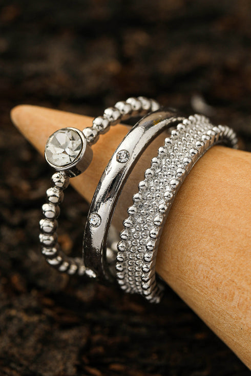 Textured Alloy Rhinestone Adjustable Opening Trio Ring Set