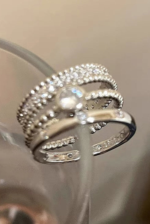 Textured Alloy Rhinestone Adjustable Opening Trio Ring Set