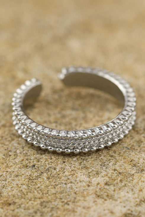 Textured Alloy Rhinestone Adjustable Opening Trio Ring Set