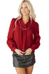Textured Animal Print Collared V Neck Contrast Trim Blouse