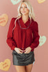 Textured Animal Print Collared V Neck Contrast Trim Blouse