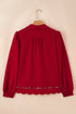 Textured Animal Print Collared V Neck Contrast Trim Blouse