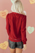 Textured Animal Print Collared V Neck Contrast Trim Blouse