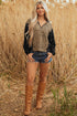 Textured Animal Print Contrast Stitch Quarter Zip Pullover