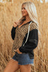 Textured Animal Print Contrast Stitch Quarter Zip Pullover
