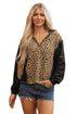 Textured Animal Print Contrast Stitch Quarter Zip Pullover