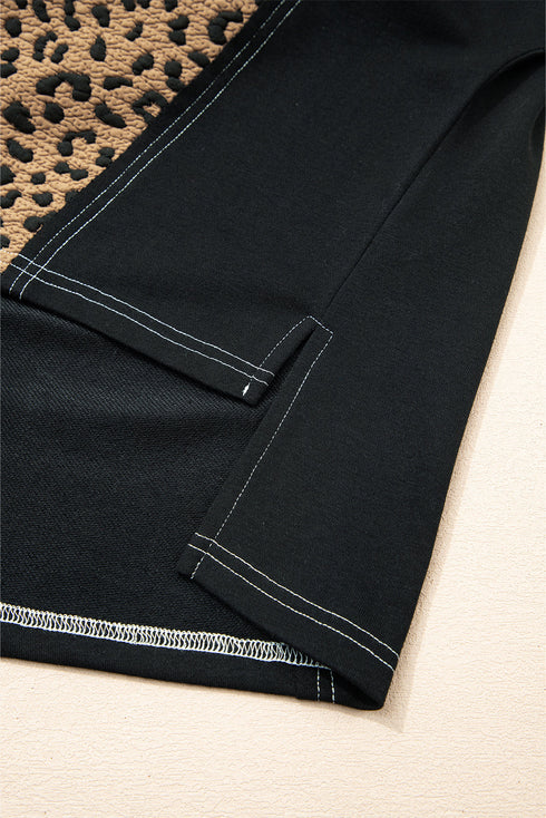 Textured Animal Print Contrast Stitch Quarter Zip Pullover