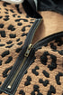 Textured Animal Print Contrast Stitch Quarter Zip Pullover