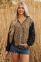 Textured Animal Print Contrast Stitch Quarter Zip Pullover