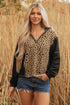 Textured Animal Print Contrast Stitch Quarter Zip Pullover