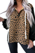 Textured Animal Print Contrast Stitch Quarter Zip Pullover