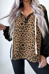 Textured Animal Print Contrast Stitch Quarter Zip Pullover