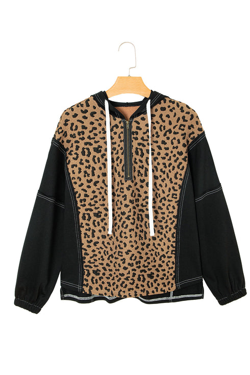 Textured Animal Print Contrast Stitch Quarter Zip Pullover