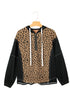 Textured Animal Print Contrast Stitch Quarter Zip Pullover