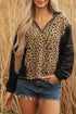 Textured Animal Print Contrast Stitch Quarter Zip Pullover