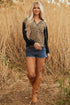 Textured Animal Print Contrast Stitch Quarter Zip Pullover