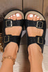 Textured Animal Print Double Buckle Strap Slide Slippers