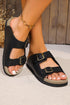 Textured Animal Print Double Buckle Strap Slide Slippers