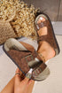 Textured Animal Print Double Buckle Strap Slide Slippers