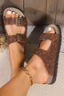 Textured Animal Print Double Buckle Strap Slide Slippers