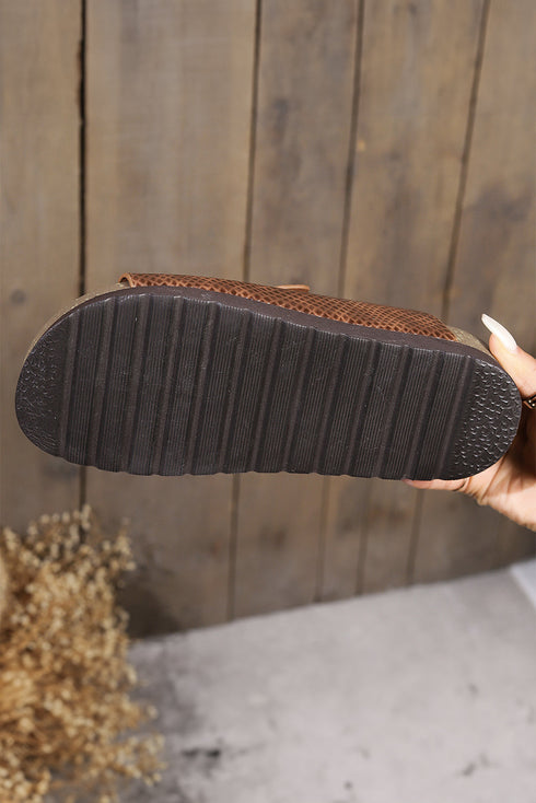 Textured Animal Print Double Buckle Strap Slide Slippers