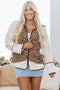 Textured Animal Print Mixed Media Hooded Jacket
