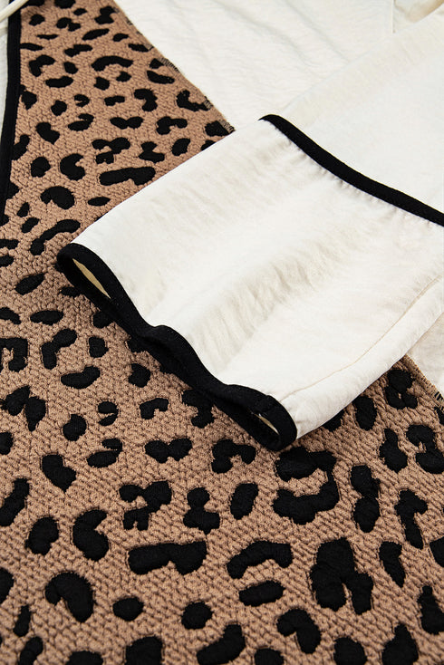 Textured Animal Print Mixed Media Hooded Jacket