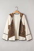 Textured Animal Print Mixed Media Hooded Jacket