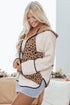 Textured Animal Print Mixed Media Hooded Jacket