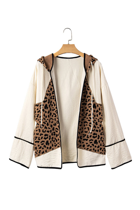 Textured Animal Print Mixed Media Hooded Jacket