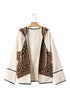 Textured Animal Print Mixed Media Hooded Jacket