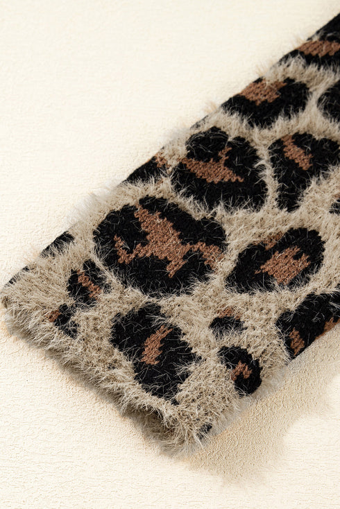 Textured Animal Print Open Front Pocketed Cardigan