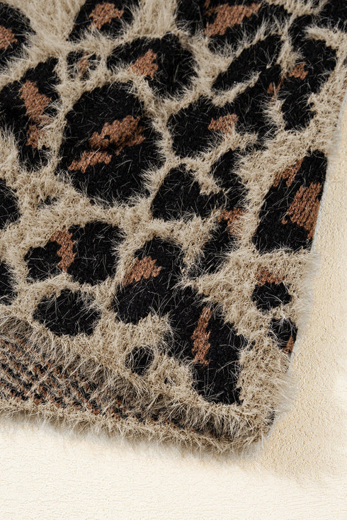Textured Animal Print Open Front Pocketed Cardigan