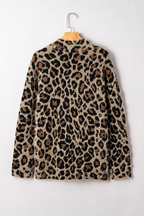 Textured Animal Print Open Front Pocketed Cardigan