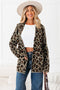 Textured Animal Print Open Front Pocketed Cardigan