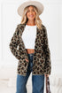 Textured Animal Print Open Front Pocketed Cardigan
