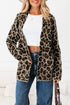 Textured Animal Print Open Front Pocketed Cardigan