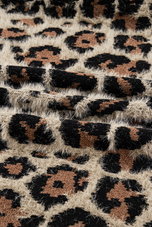 Textured Animal Print Open Front Pocketed Cardigan