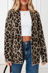 Textured Animal Print Open Front Pocketed Cardigan